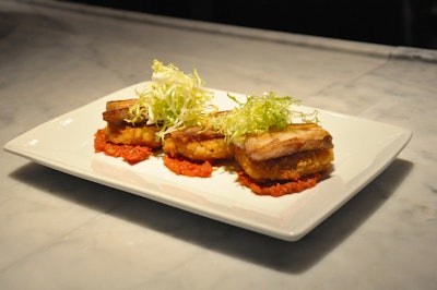 Pork belly with fried green tomato appetizer