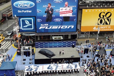 Ford launched the “47 Challenges, 47 Days” part of the 2013 Fusion campaign with a splashy promotion in New York’s Times Square.