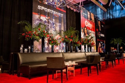 The perimeter of the reception space was hung with 12 22- by 16-foot banners representing all of Rogers Media's programming.