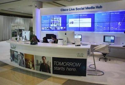 For the first time, Cisco placed the Social Media Hub near the registration desk, a prominent position that allows for continual access during the conference. Last year, social media monitoring took place from inside the event’s trade show, which had limited hours.