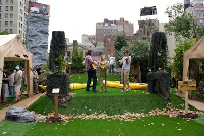 At the center of the promotion's build out was the Turtle Island stage, a platform covered in grass turf that featured live music performances by local artists, survival skills demonstrations, and fly-fishing tips.