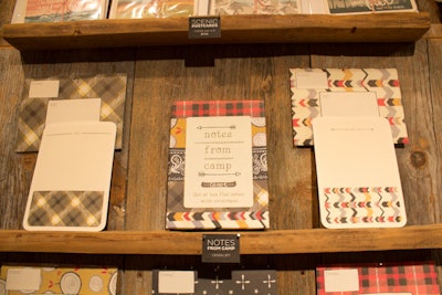 Hipster-fied, camping-inspired motifs and patterns popped up at booth after booth. The new Notes From Camp boxed stationery set from One Canoe Two retails for $22 and features hand-painted plaid and bandana patterns.