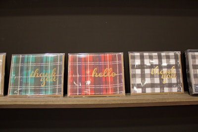 The new hand-illustrated Ferme A Papier collection was inspired by Parisian hipsters and biodynamic farms, according to creator Cat Seto. Her foil-stamped plaid and gingham note cards retail for $5 each.