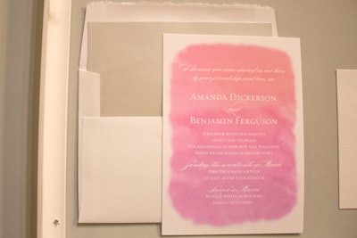 Ombre, a style in which colors subtly transition from one shade to another, is trending in the event design world. One of Tag & Company's invitations featured the sought-after look.