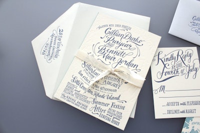 Eschewing patterns and motifs, many designs, including the custom one from Ladyfingers Letterpress, focus on a mix of hand-penned fonts for a look that feels equal parts classic and whimsical.