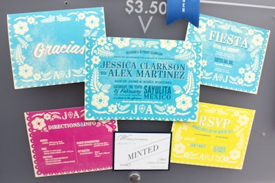 Invitations with design inspired by Mexican folk art abounded, such as the suite from Minted.