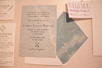 Several designers found inspiration in the heavens. A letter-pressed invitation from Smock's new line features a mix of hand-lettered fonts and a map of the constellations.