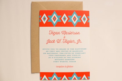 Another invitation with a Southwestern-style summer-camp feel: Caroline Creates offers an eco-friendly collection printed on recycled white card stock.