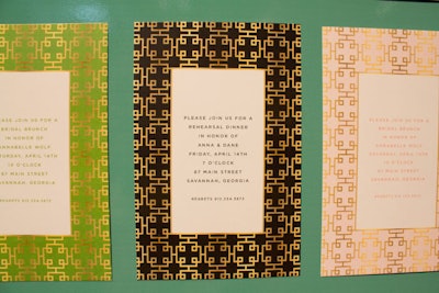 Social stationery line Twist Paper showed off a shiny gold patterned design.