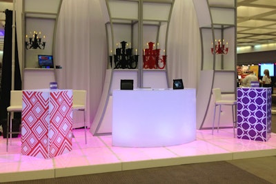 Kool Party Rentals displayed its new illuminated programmable dance floor, arched towers, curved bars, and custom-wrapped cocktail tables with vinyl appliqués that serve as blank canvases for communicating event or brand messages.