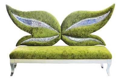 Madame Butterfly sofa in green, $625, available in Los Angeles, New York, and Miami from Luxe Event Rentals