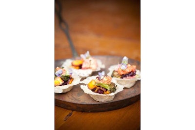 Photo by Rob Penner Parmesan Cups with Roasted Vegetables and Smoked Tomato Pesto