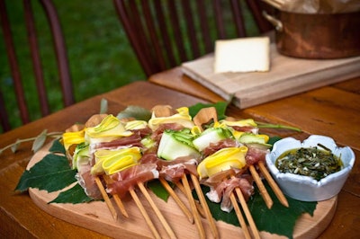 Photo by Rob Penner Prosciutto and Squash Skewers with Anise Hyssop Coulis