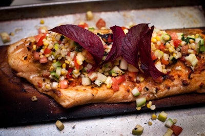 Photo by Rob Penner Planked Alaskan Salmon with Summer Vegetable Relish