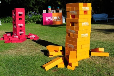 Guests played 'life-size Jenga' using huge game pieces stamped with the name of the vodka brand.