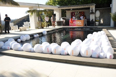 Beach balls with the Svedka logo filled a pool. The pool also played into a flash-mob dance to Daft Punk's 'Get Lucky,' which ended with dancers leaping into the water.