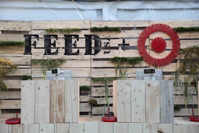 Behind the cash registers in the pop-up store was a branded wall that displayed a crafty version of the Target logo rendered in red string.