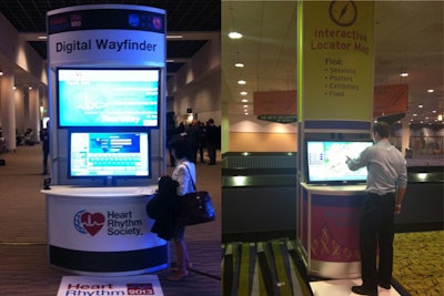 Pressure-sensitive floor mats were used to track visits to wayfinding kiosks at a meeting of the Heart Rhythm Society.