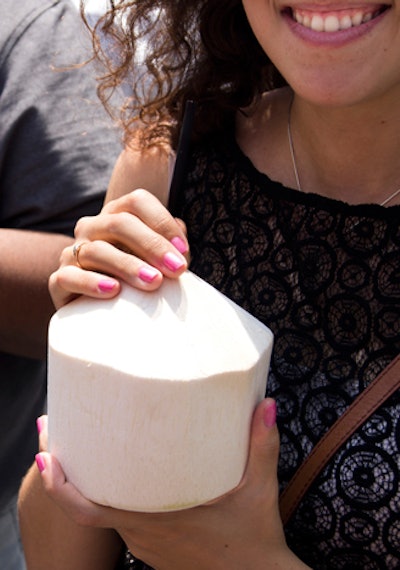 Coco frios were given to guests waiting for a car ride. The authentic Miami drink was served in real coconuts, which helped give the event a beachy vibe.