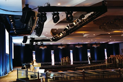 Audio speakers are now smaller and lighter weight, so they can be hung from a truss rather than stacked on the floor.