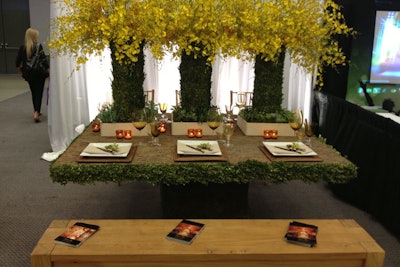 Square Root showed off a fully organic look, created for a magazine shoot. A more guest-friendly version of it—or the version as-is—is available for events with living details like moss and foliage around the table edge and on the tabletop.