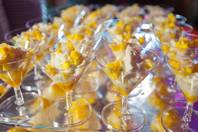 Dessert at the Australia pavilion included mango, basil, and coconut parfaits. The chef also served passion fruit cupcakes and tropical tapioca crème brûlée.
