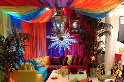 The pieces in the colorful new look from Town & Country Event Rentals belong to the 'Kaleidoscope' collection. Look for evocative, Moroccan-style lanterns and lush furniture groupings.