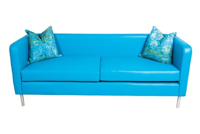 True Blue sofa, price upon request, available nationwide from FWR Rental Haus