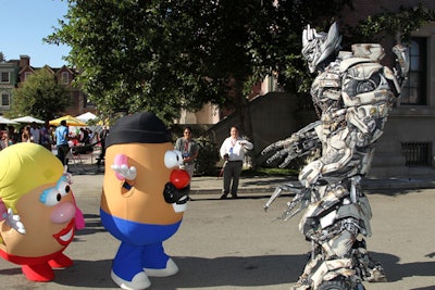 Costumed Mr. Potato Head characters squared off with Transformers.