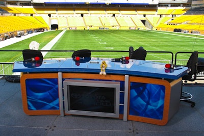 Broadcast booths, one of many headline-grabbing configurations.