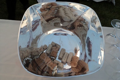 At the same event, which was held on the grounds of the Wolffer Estate where there's a big event just about every weekend this year, Fresh Staff used wine corks thrown into a provided polished silver bowl for tremendous effect. I am so stealing this idea!