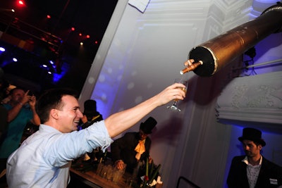 The Hendrick's activation had a gin cannon that poured cocktails from a theater box to the main floor.