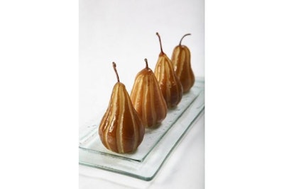 Moscato Poached Bosc Pears with Cinnamon and Nutmeg