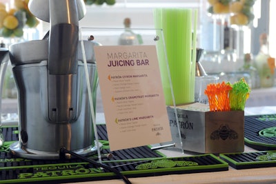 Guests could choose from a selection of freshly squeezed fruit margaritas at the Patrón juicing bar.