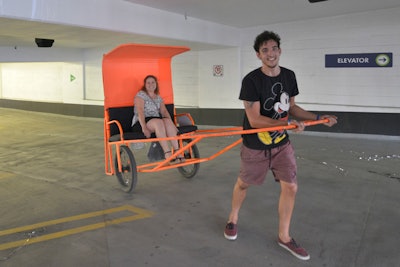 When guests arrived, they were taken to the sixth floor of the parking structure via rickshaw.