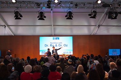 Dr. Oz lectures an audience at an Ion Television event