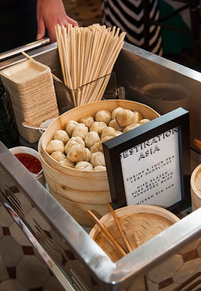 The Destination Asia cart included shrimp and snow pea leaf dumplings, chicken dim sum, and miso-glazed pork belly with steamed buns.