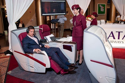 Sponsor Qatar Airways returned this year with two executive business-class seats from its fleet for guests to experience, complete with in-chair massages, a sound system, and a personal television.