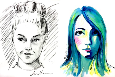 Erin can also sketch live portraits in charcoal or watercolor.