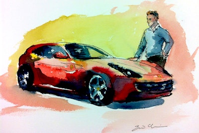 Live watercolor sketch for a Ferrari event with the Collection