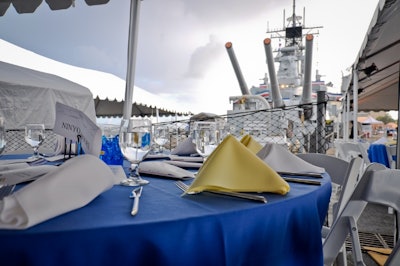 A dinner event under tenting with the guns in the background. Photo: Derek Cross