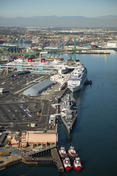 The IOWA from the air at the LA Waterfront. Photo: the Port of L.A.