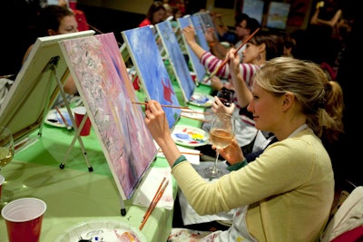 Paint Nite can host booze-fueled art classes at offices or event spaces throughout the city. While guests sip cocktails and snack on light bites—company reps can assist with catering arrangements—a professional artist offers step-by-step instructions. Paint Nite provides canvases, paint, brushes, and smocks. The activity can be arranged for 20 to 140 guests.