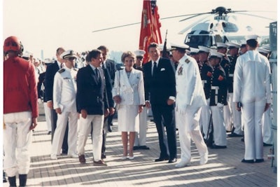 President Reagan and his wife boarding IOWA in 1986