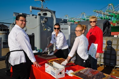 Catering setup on the fantail. Photo: Derek Cross