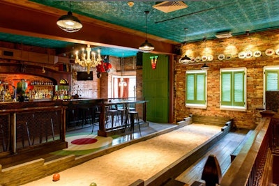 For a teambuilding event with some European flair, boccie is a staple at newly opened Italian restaurant Vendetta. The Vespa-theme bar and eatery’s two 25-foot indoor boccie courts, constructed with gravel, decomposed granite, and compacted oyster shell flour, can be booked for group events.