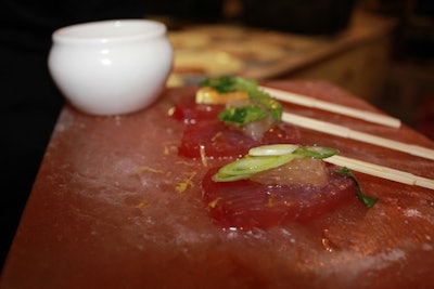 Yellowfin tuna carpaccio served on Himalayan salt blocks