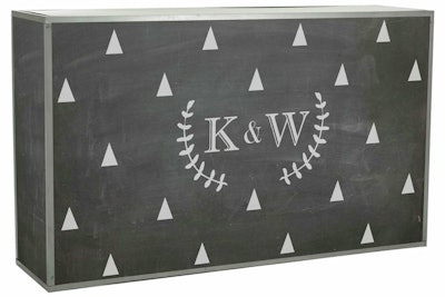 Ronen Rental’s chalkboard bar features chalkboard panels set in an aluminum frame. The bar comes in two sizes: six feet long and four feet long. Available to rent in South Florida, chalk is included. The company can also make custom stencils for easy personalization.