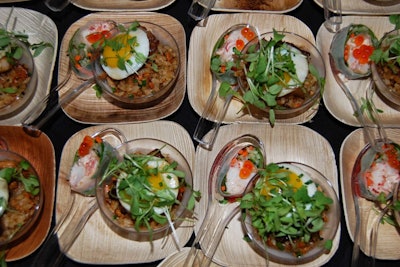 Clyde's Tower Oaks Lodge chef Jeff Eng also used the Hennepin beer in his braised pork belly served on chanterelle fried rice and a sunny side up quail egg accompanied by a spicy lobster summer roll. Eng took home the People's Choice honor as voted by attendees who placed poker chips in their favorite chef's fishbowl at stations.