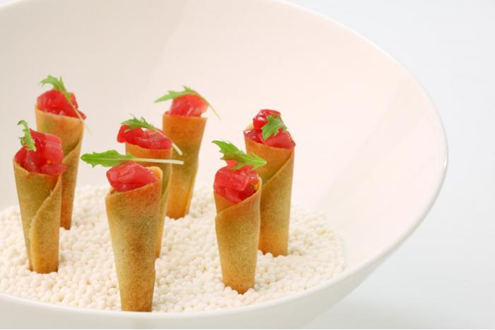 Tuna tartare passed hors d’oeuvre